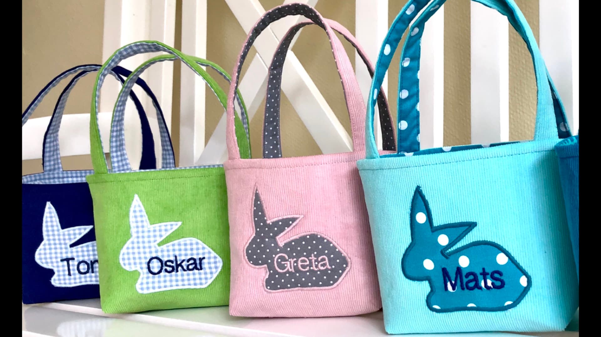 Personalisierte Kindertaschen mit Hasen-Applikation